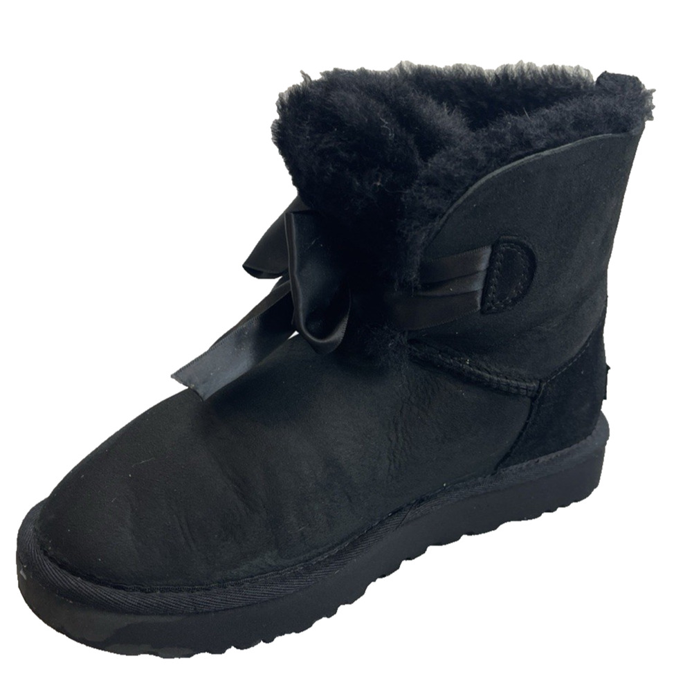 UGG Boots Womens Size 6 Black Gita Bow Mini Closed Toe‎ Suede Ankle 1098360